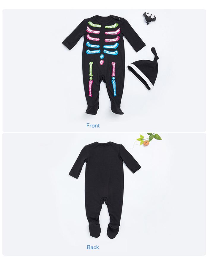 Halloween Baby Rompers Footies Jumpsuits Black Long Sleeve Human skeleton Born Cotton Boys Girls Tutu Dress Infant Kids Clothing